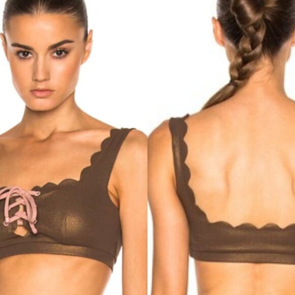 Marysia Swim Palm Springs Bikini Tie Top – Metallic Brown – Size M - Picture 1 of 7